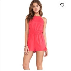 BCBGeneration Side Ruffle Inset Romper in Teaberry